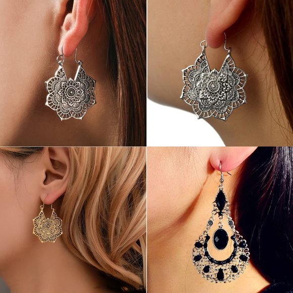 NEW 8 Pairs Boho  Dangle Earrings for Women - Vintage Turquoise Western … - Picture 6 of 6